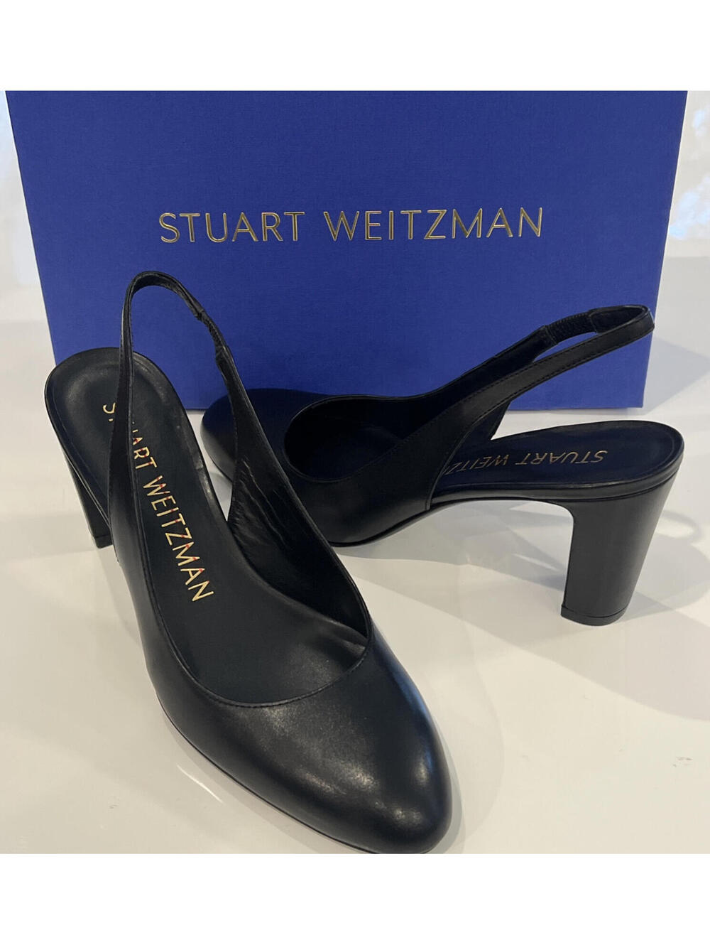 $475 Stuart Weitzman Vida 75 Slingback Black Size 7 B